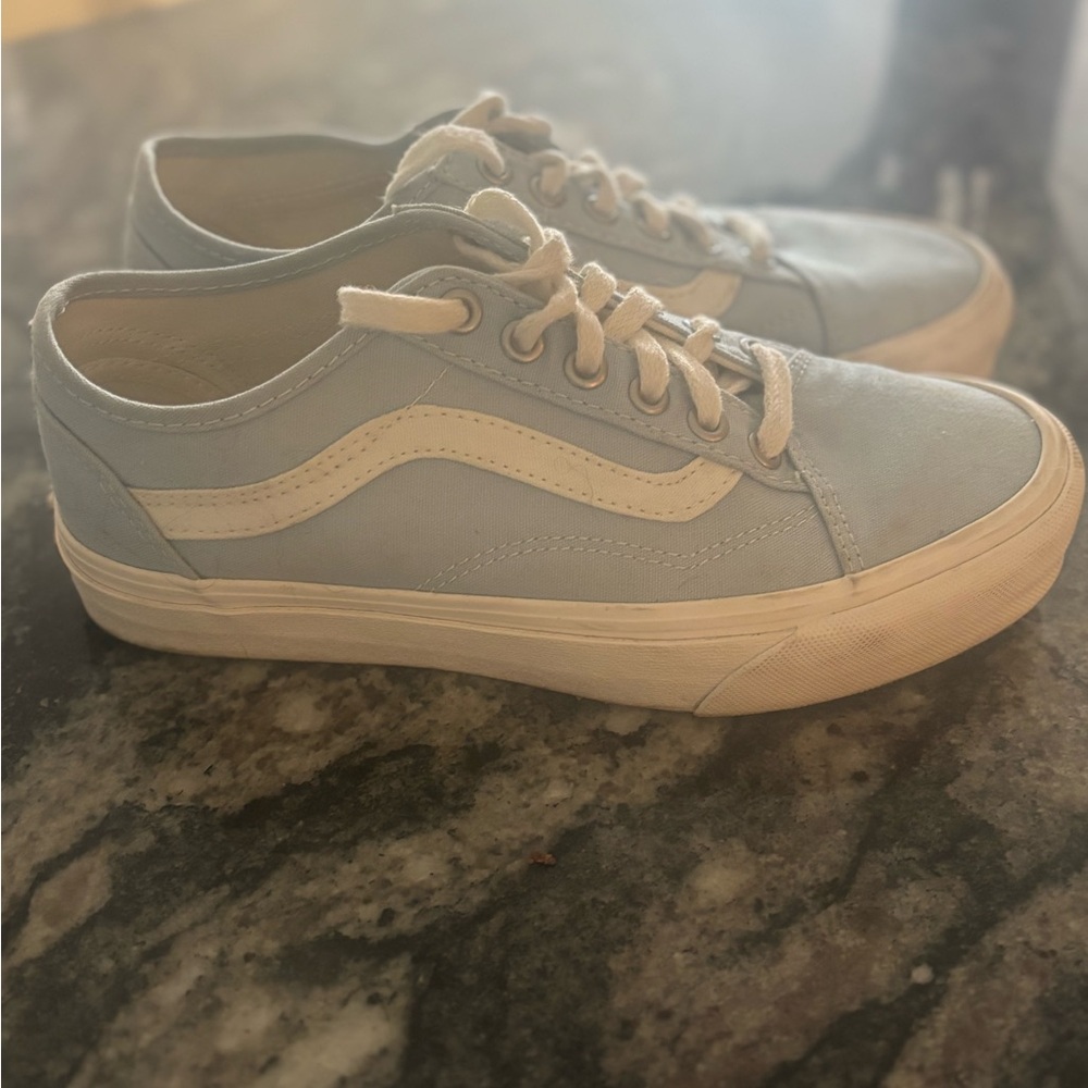 Vans Women's Pale Blue and White Low-Top Sneakers